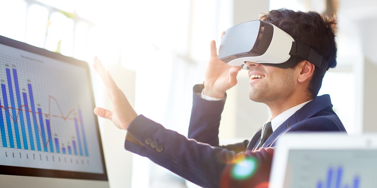 Business professional using AI technology and virtual reality tools