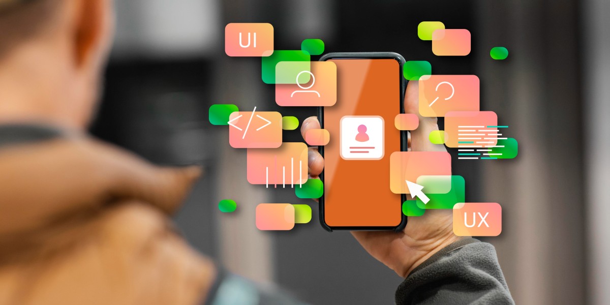 Mobile app development process with UI and UX design elements